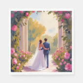 Newlyweds Bride & Groom Wedding Painting Serviette (Vorderseite)
