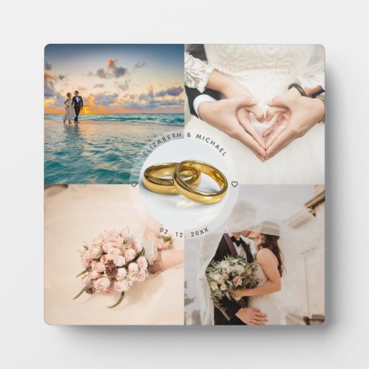 Newlyweds Couple Wedding Anniversary Foto Collage Fotoplatte (Vorderseite)