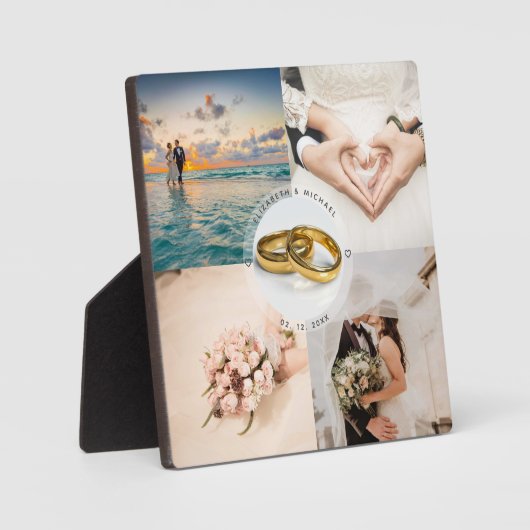 Newlyweds Couple Wedding Anniversary Foto Collage Fotoplatte (Vorderseite)