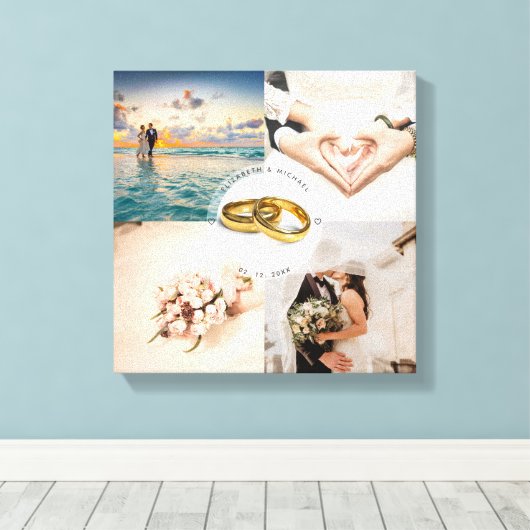 Newlyweds Couple Wedding Anniversary Foto Collage Leinwanddruck (Insitu (Holzboden))