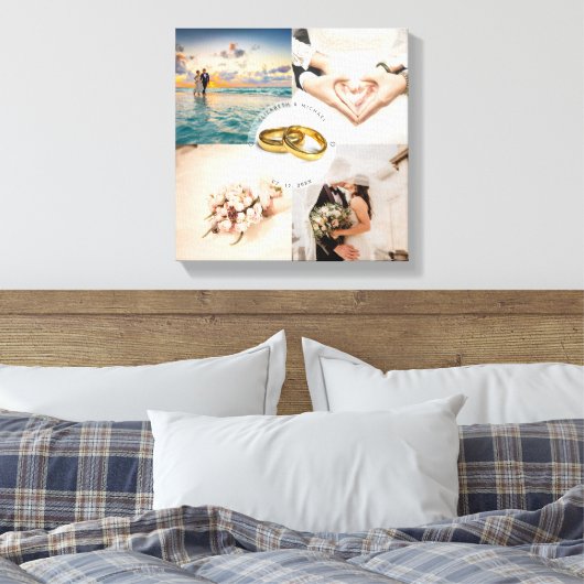 Newlyweds Couple Wedding Anniversary Foto Collage Leinwanddruck (Insitu (Schlafzimmer))