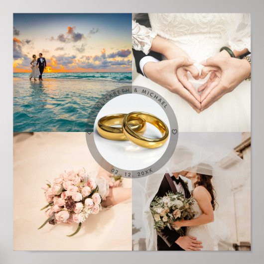 Newlyweds Couple Wedding Anniversary Foto Collage Poster (Vorne)