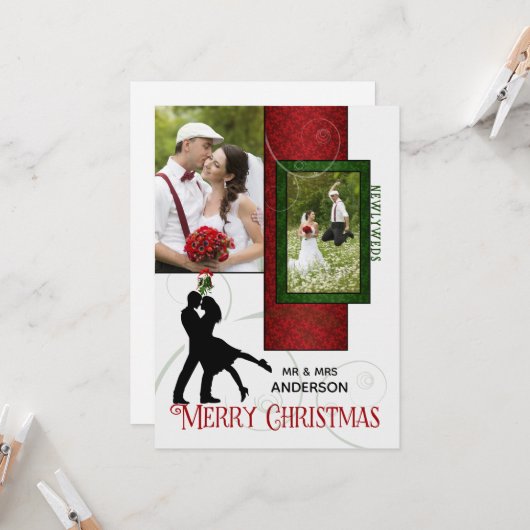 Newlyweds First Christmas 2-Foto Elegance Karte (Vorderseite/Rückseite Beispiel)