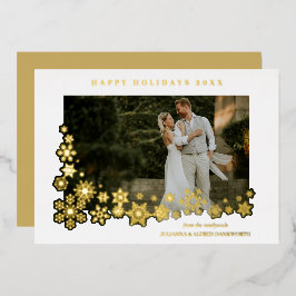 Newlyweds First Christmas Snowflakes Frame Photo Folien Feiertagskarte