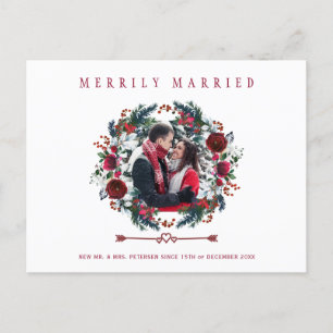 Newlyweds Floral Merrily Verheiratetes Foto Weihna Feiertagspostkarte