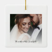 Newlyweds Foto Collage Erstes Weihnachtsfest Keramikornament (Rückseite)