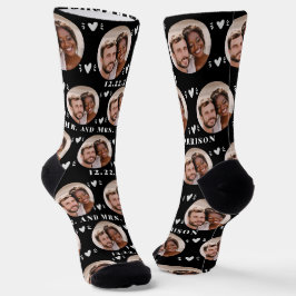 Newlyweds Foto Pattern Black Wedding Socken