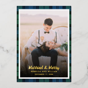 Newlyweds Foto Tartan Christmas Folien Feiertagskarte