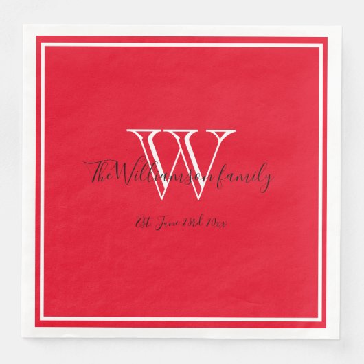 Newlyweds gibt Chft Script Name Red Mit Monogramm Serviette (Vorderseite)