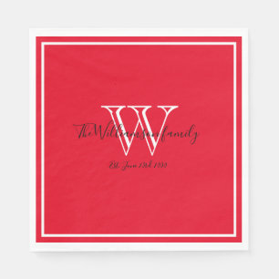 Newlyweds Gift Monogram Name Script Red Paper Serviette