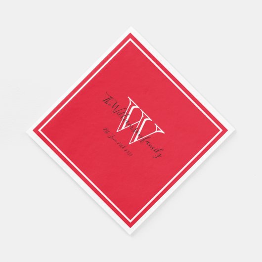 Newlyweds Gift Monogram Name Script Red Paper Serviette (Ecke)