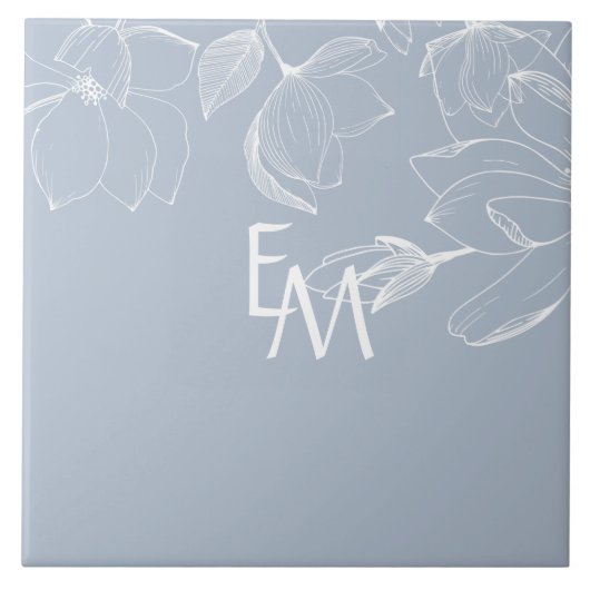 NEWLYWEDS GIFTS Dusty Blue White Magnolia MONOGRAM Fliese (Vorderseite)