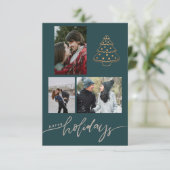 Newlyweds Gold Christmas Tree 3 Foto Collage Karte (Stehend Vorderseite)