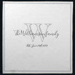 Newlyweds Hochzeitsgeschenk Minimalistisches Monog Serviette<br><div class="desc">Neugierige Hochzeitgeschenk Minimalistische Monogram Script Tuch Napkin. Personalisiertes, hellgraues Monogramm mit dem Nachnamen und dem Datum der neuvermählten Braut und des Bräutigams auf weißem Hintergrund. Ein einzigartiges Geschenk für eine Hochzeit. Lieblich für ihr neues Leben zusammen. Auch macht ein schönes Haus Erwärmung Geschenk. Klicken Sie auf Diese Vorlage personalisieren, um...</div>