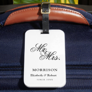 Newlyweds Monogram Elegant Minimalistisch Gepäckanhänger