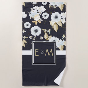 Newlyweds Monogrammed Wedding Decor Ohrts Bluw Wht Strandtuch
