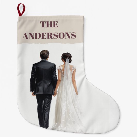 Newlyweds Personalized Photo Christmas Stocking Großer Weihnachtsstrumpf (Vorderseite)