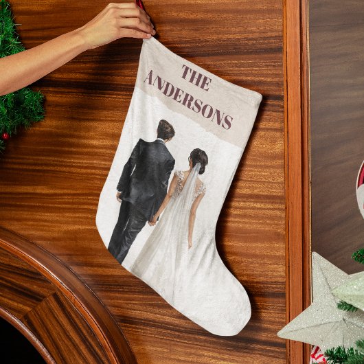 Newlyweds Personalized Photo Christmas Stocking Großer Weihnachtsstrumpf