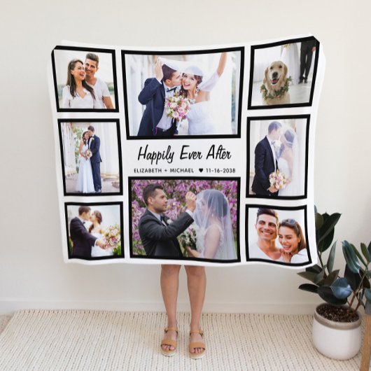 Newlyweds Wedding 8 Foto Collage White Fleecedecke