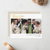 Newlyweds Wedding Foto Collage Vielen Dank Mitteilungskarte (Vorderseite/Rückseite Beispiel)