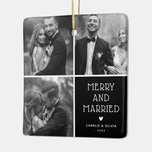 Newlywings 3 x Foto Frohe und Verheiratete Weihnac Keramikornament (Links)