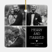 Newlywings 3 x Foto Frohe und Verheiratete Weihnac Keramikornament (Rückseite)