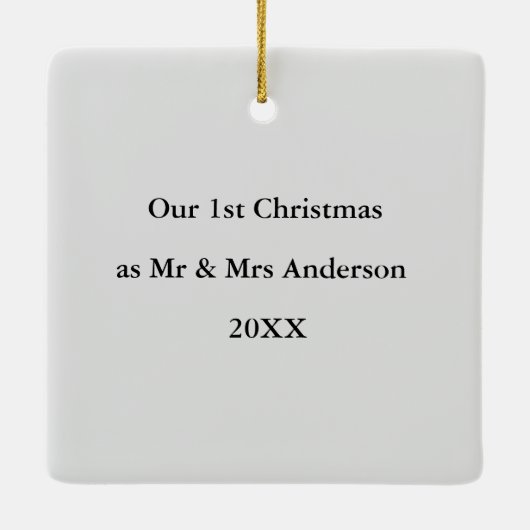 Newlywings First Christmas Personalisiert Name Fot Keramikornament (Rückseite)
