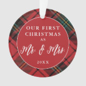 Newlywings First Christmas Tartan Holiday Foto Ornament (Vorderseite)