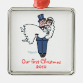 Newlywings First Christmas Together Cartoon Silbernes Ornament (Vorne)