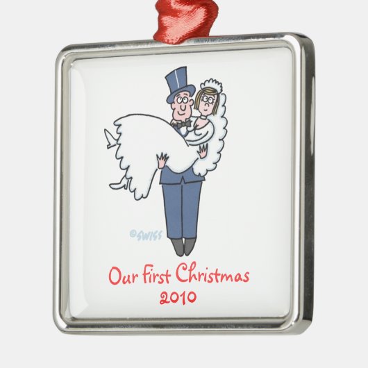 Newlywings First Christmas Together Cartoon Silbernes Ornament (Links)