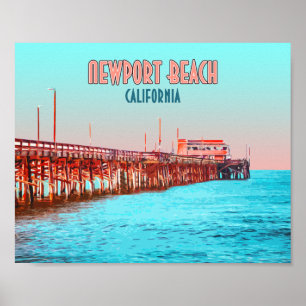 Newport Beach California Balboa Pier Vintag Poster