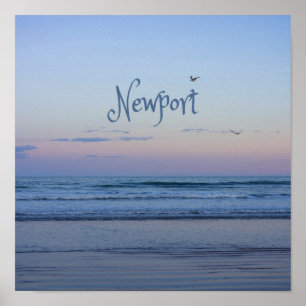 Newport Beach California Ocean Sunrise Blue Poster