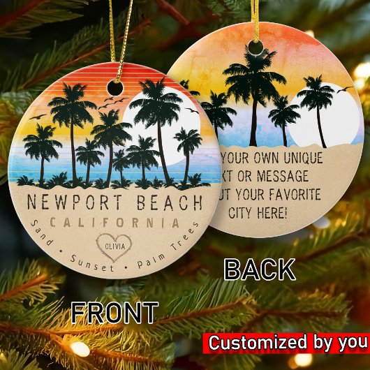 Newport Beach California Retro Sunset Palmen Keramik Ornament