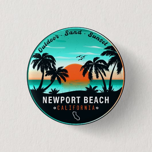 Newport Beach California Retro Sunset Souvenir 60e Button (Vorderseite)