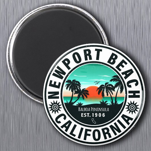 Newport Beach California Retro Sunset Vacation 80e Magnet