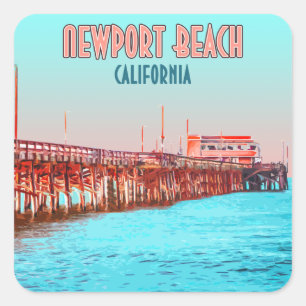 Newport Beach Kalifornien Balboa Pier Vintage Quadratischer Aufkleber
