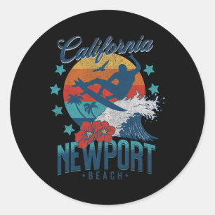 Newport Beach Kalifornien Surfen Vintage Urlaub Runder Aufkleber