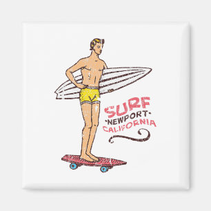 Newport Beach Surf Vintage Retro Surfboard 60er 70 Magnet