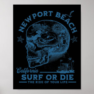 Newport Beach Surferin Pazifischer Ozean Surfbrett Poster