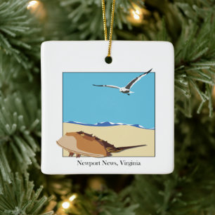 Newport News, VA Horseshoe Crab Seagull Beach Keramikornament
