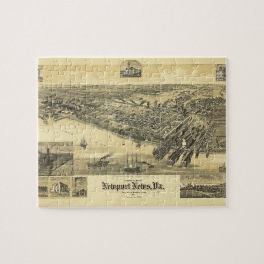 Newport News Virginia Warwick Landkreis Karte 1891 Puzzle (Horizontal)