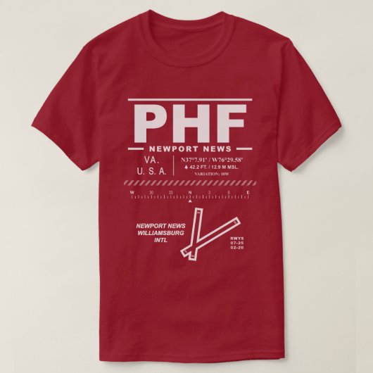 Newport News Williamsburg Int'l Airport PHF T-Shirt (Design vorne)