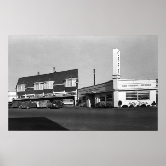 Newport, Oregon View of Bay Way Caf� Photograph Poster (Vorne)