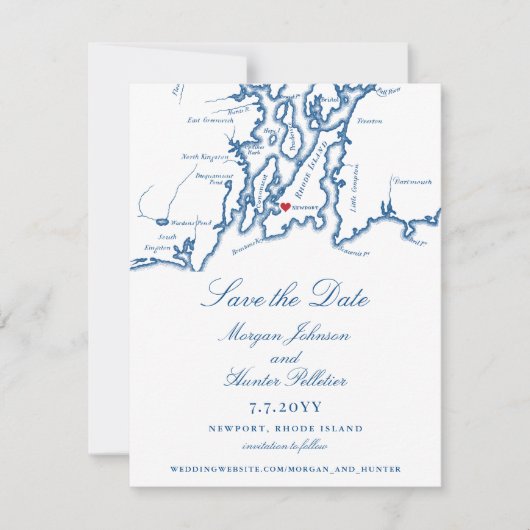 Newport Rhode Island Elegant Navy Hochzeit Save The Date (Vorderseite)