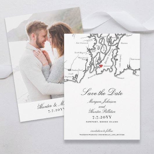 Newport Rhode Island Elegante Schwarz-weiße Hochze Save The Date