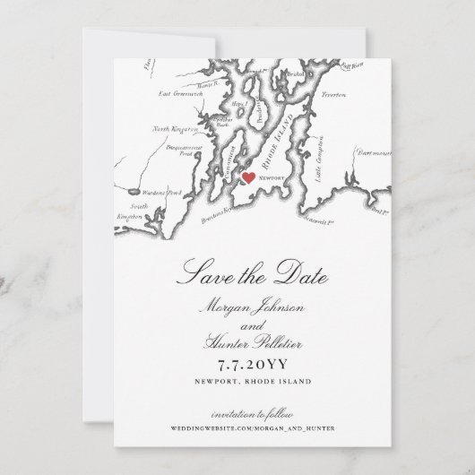 Newport Rhode Island Elegante Schwarz-weiße Hochze Save The Date (Vorderseite)