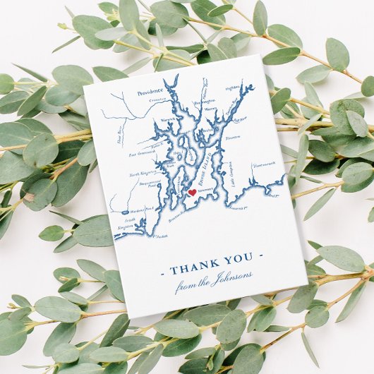Newport Rhode Island Karte mit Heart Navy Hochzeit