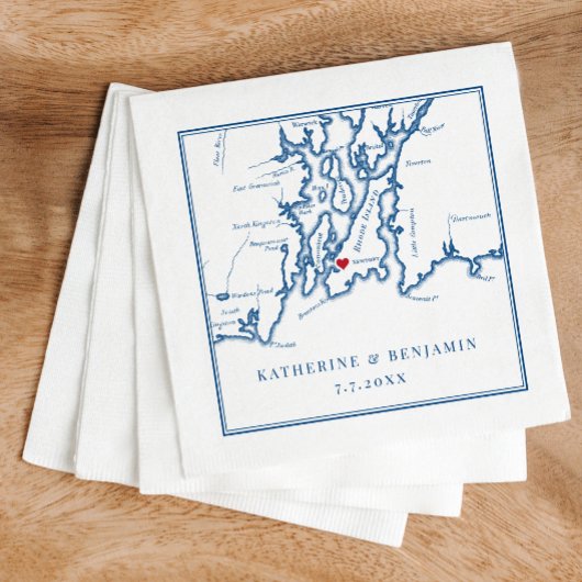 Newport Rhode Island Map Navy Elegant Wedding Serviette