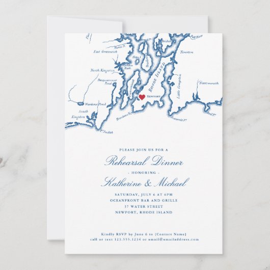 Newport Rhode Island Map Navy Probe Dinner Einladung (Vorderseite)