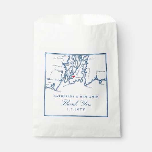 Newport Rhode Island Map Navy Script Wedding Geschenktütchen (Vorderseite)